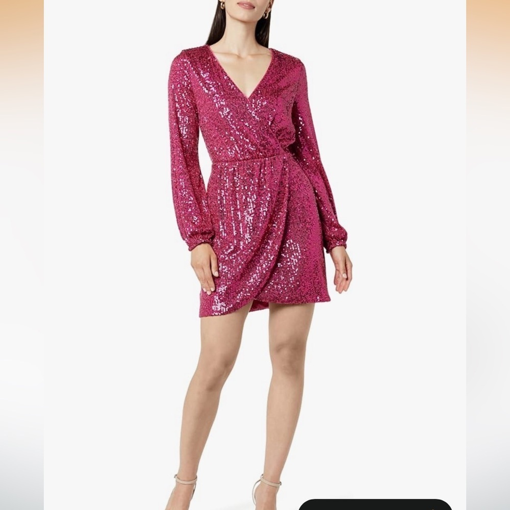 NWT The Drop Women's Helena Sequin Wrap Dress medium Luminous Pink
